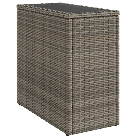 Vidaxl tuinbijzettafel met glazen blad 58x27,5x55 cm poly rattan grijs