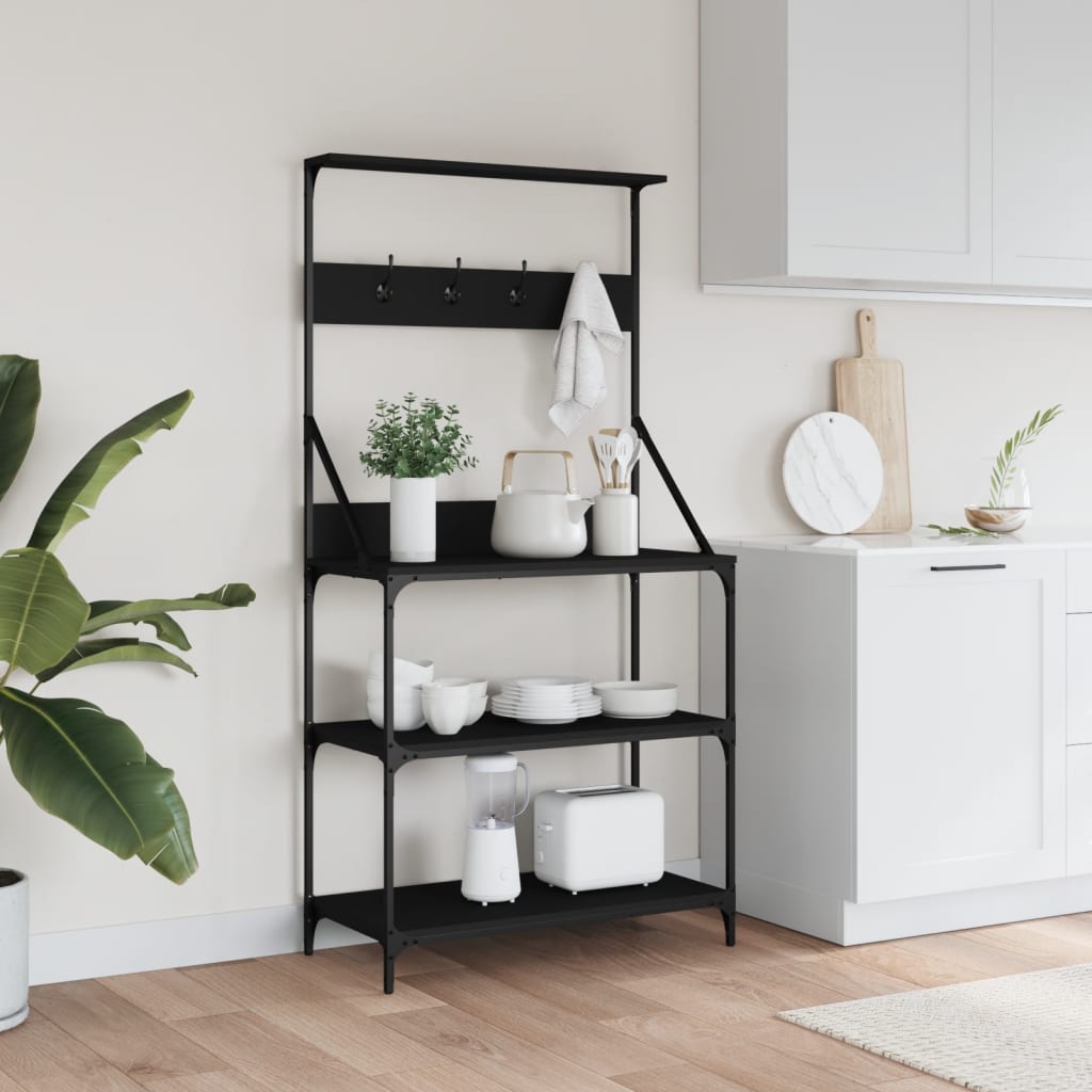 Vidaxl bagereol med kroge, 4-lags forarbejdet træ, sort