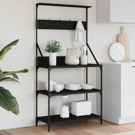 Vidaxl bagereol med kroge, 4-lags forarbejdet træ, sort