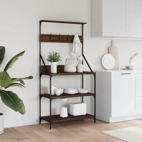 Vidaxl bagereol med kroge, 4-lags forarbejdet træ, brun eg
