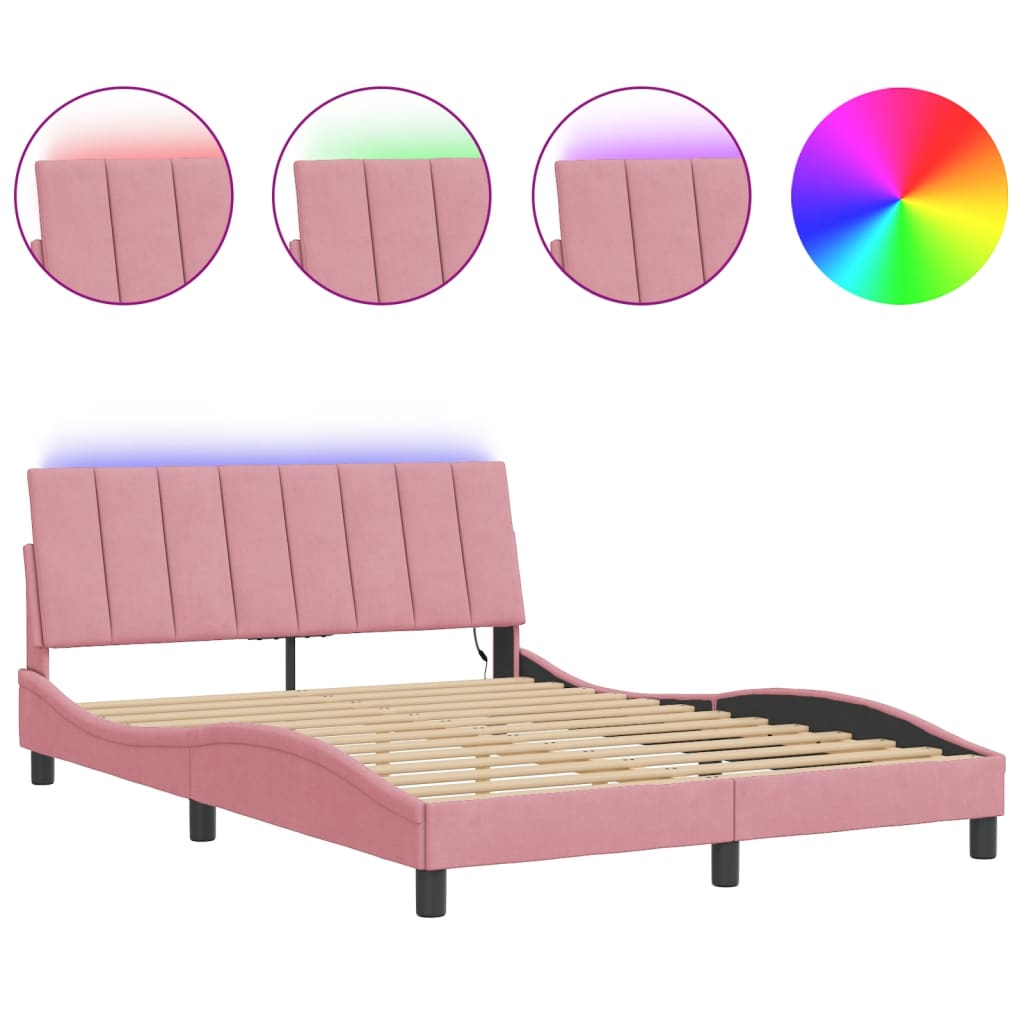Vidaxl bedframe met led zonder matras hanko fluweel roze 140x200 cm