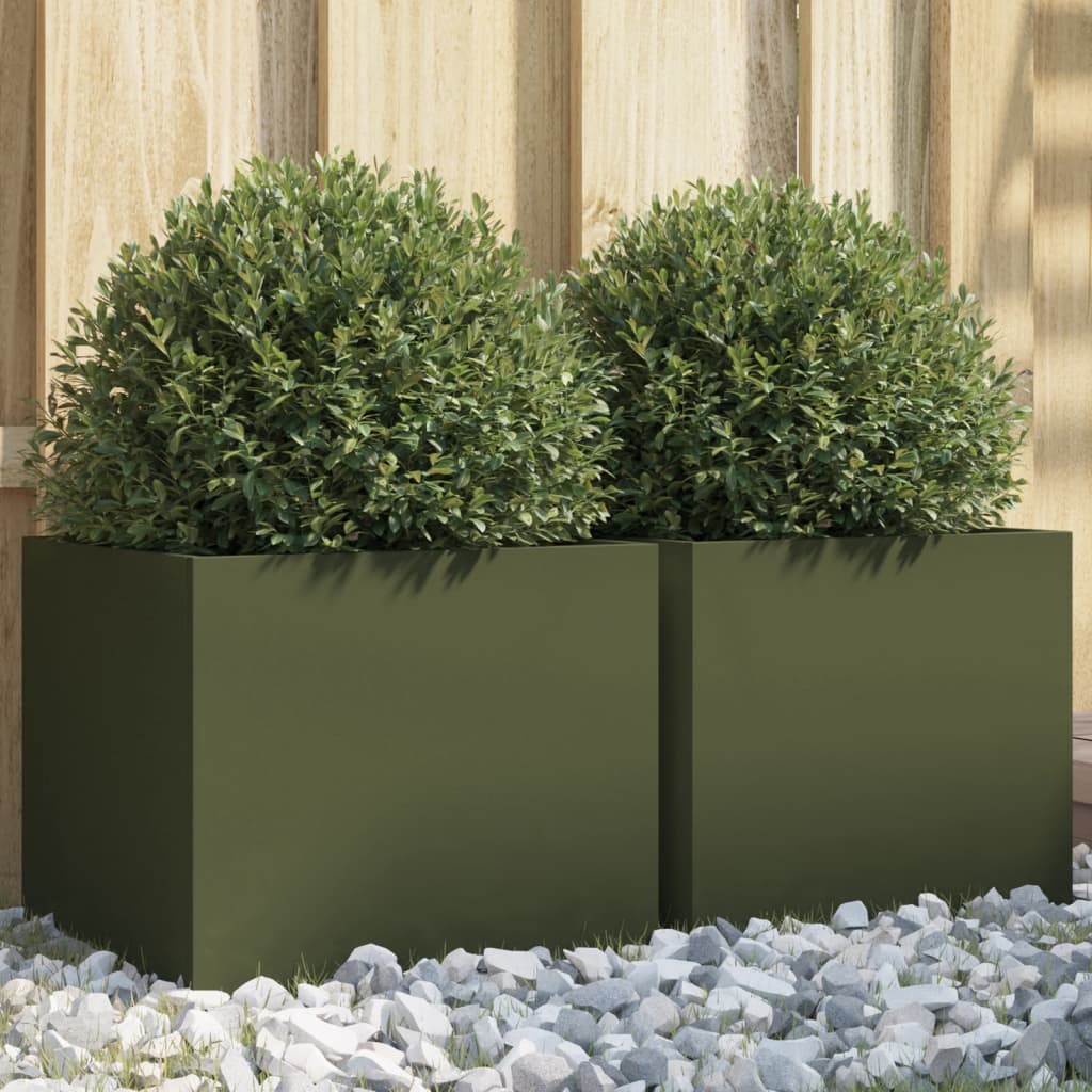 Vidaxx plantekasser 2 stk 32x30x29 cm stål olivengrøn