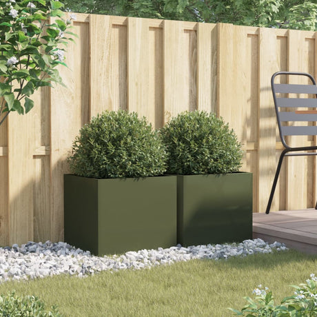 Vidaxx plantekasser 2 stk 42x40x39 cm stål olivengrøn