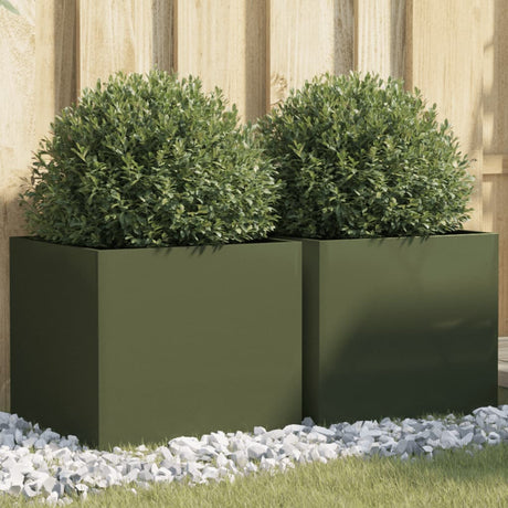Vidaxx plantekasser 2 stk 42x40x39 cm stål olivengrøn
