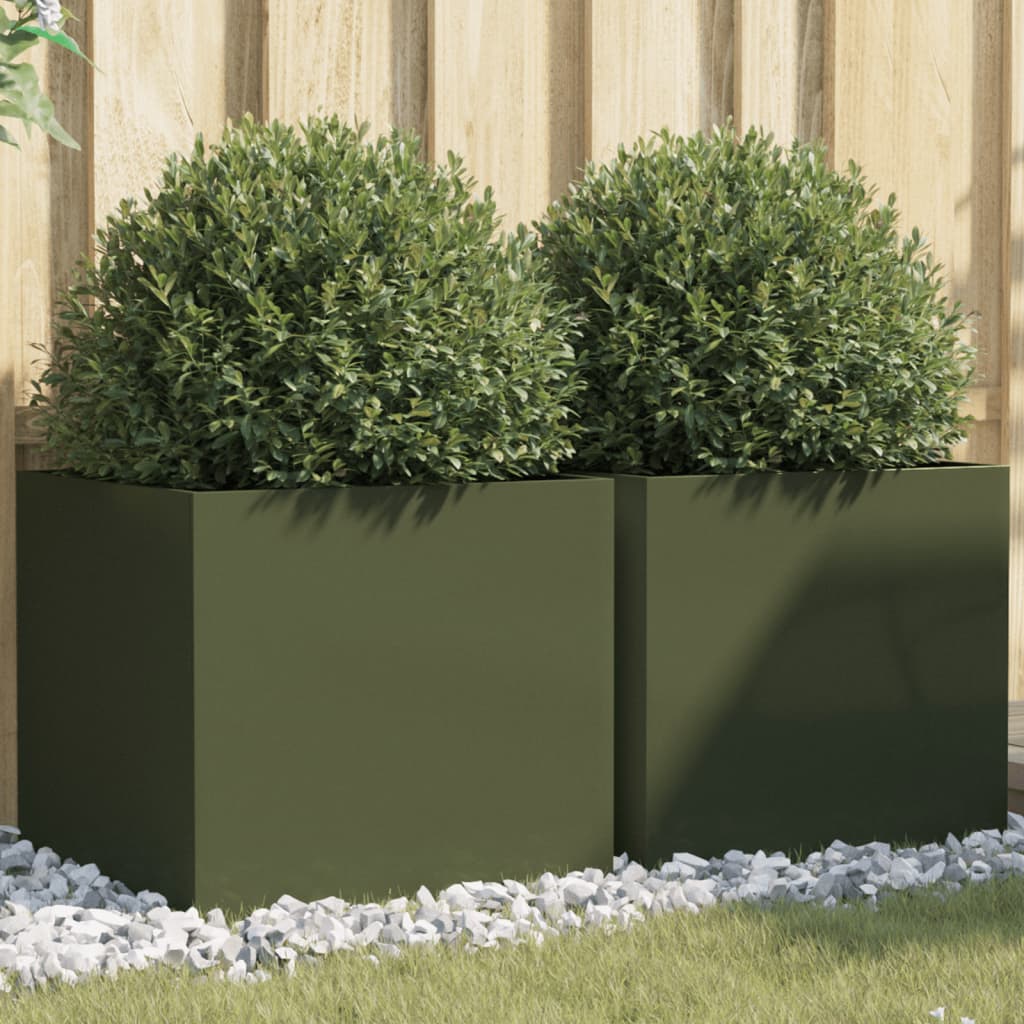 Vidaxx plantekasser 2 stk 49x47x46 cm stål olivengrøn