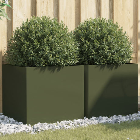Vidaxx plantekasser 2 stk 49x47x46 cm stål olivengrøn