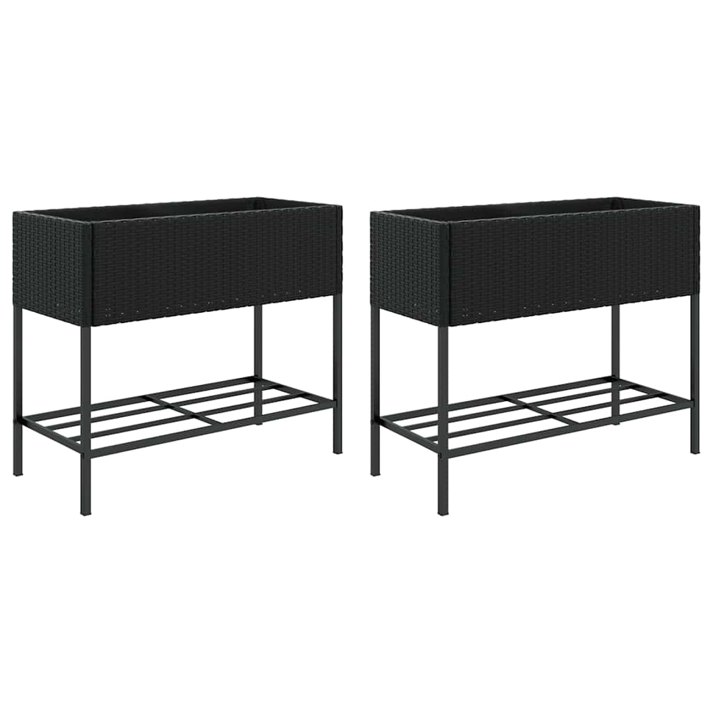 Vidaxx plantekasser med hylde 2 stk 90x40x75 polyrattan sort