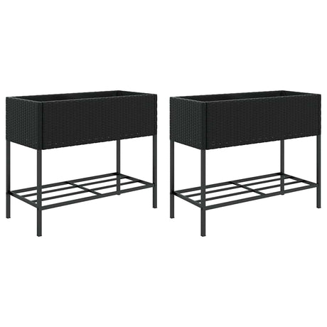 Vidaxx plantekasser med hylde 2 stk 90x40x75 polyrattan sort