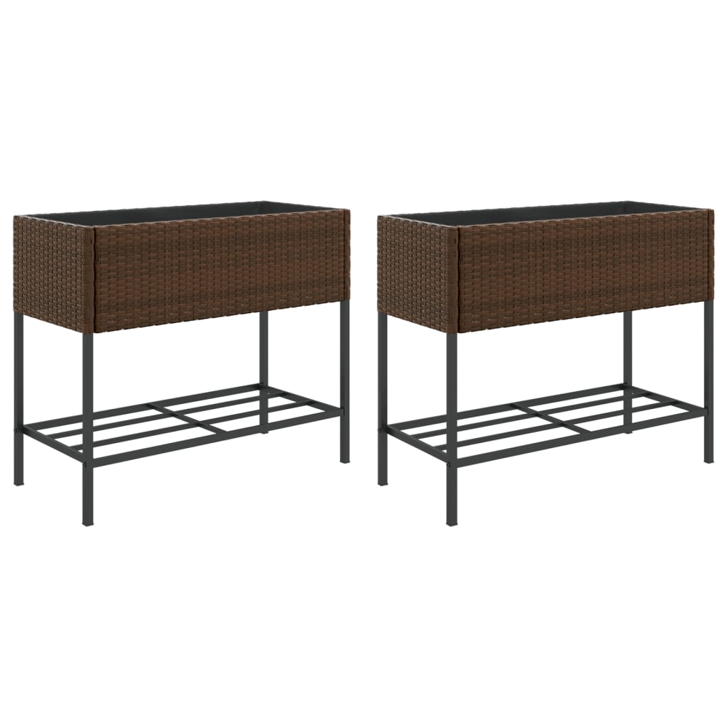 Vidaxx plantekasser med hylde 2 stk 90x40x75 polyrattan brun