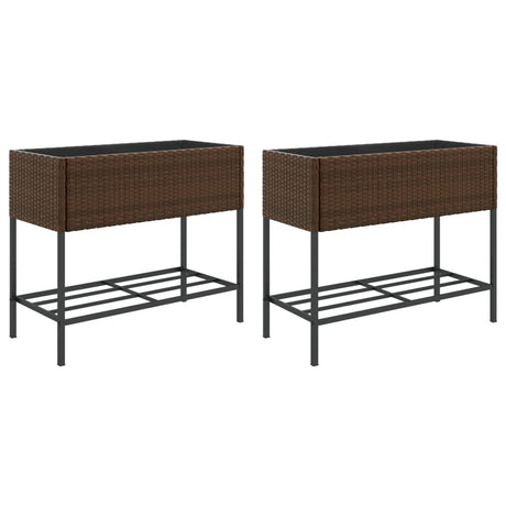 Vidaxx plantekasser med hylde 2 stk 90x40x75 polyrattan brun