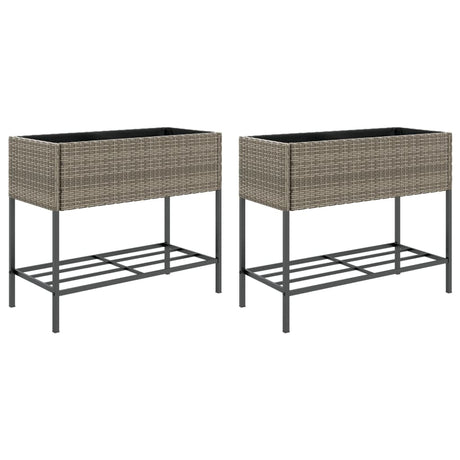 Vidaxx plantekasser med hylde 2 stk 90x40x75 polyrattangrå