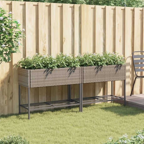 Vidaxx plantekasser med hylde 2 stk 90x40x75 polyrattangrå