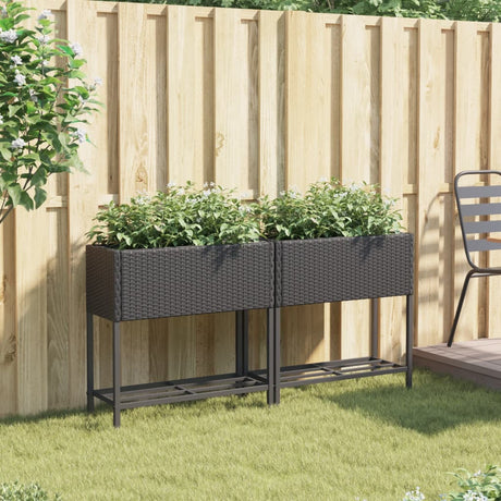 Vidaxx plantekasser med hylde 2 stk 70x28x70 polyrattan sort