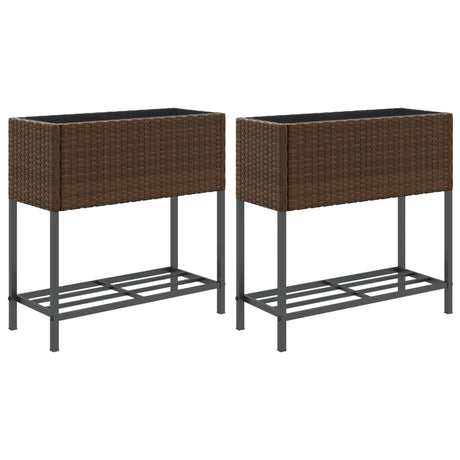 Vidaxx plantekasser med hylde 2 stk 70x28x70 polyrattan brun