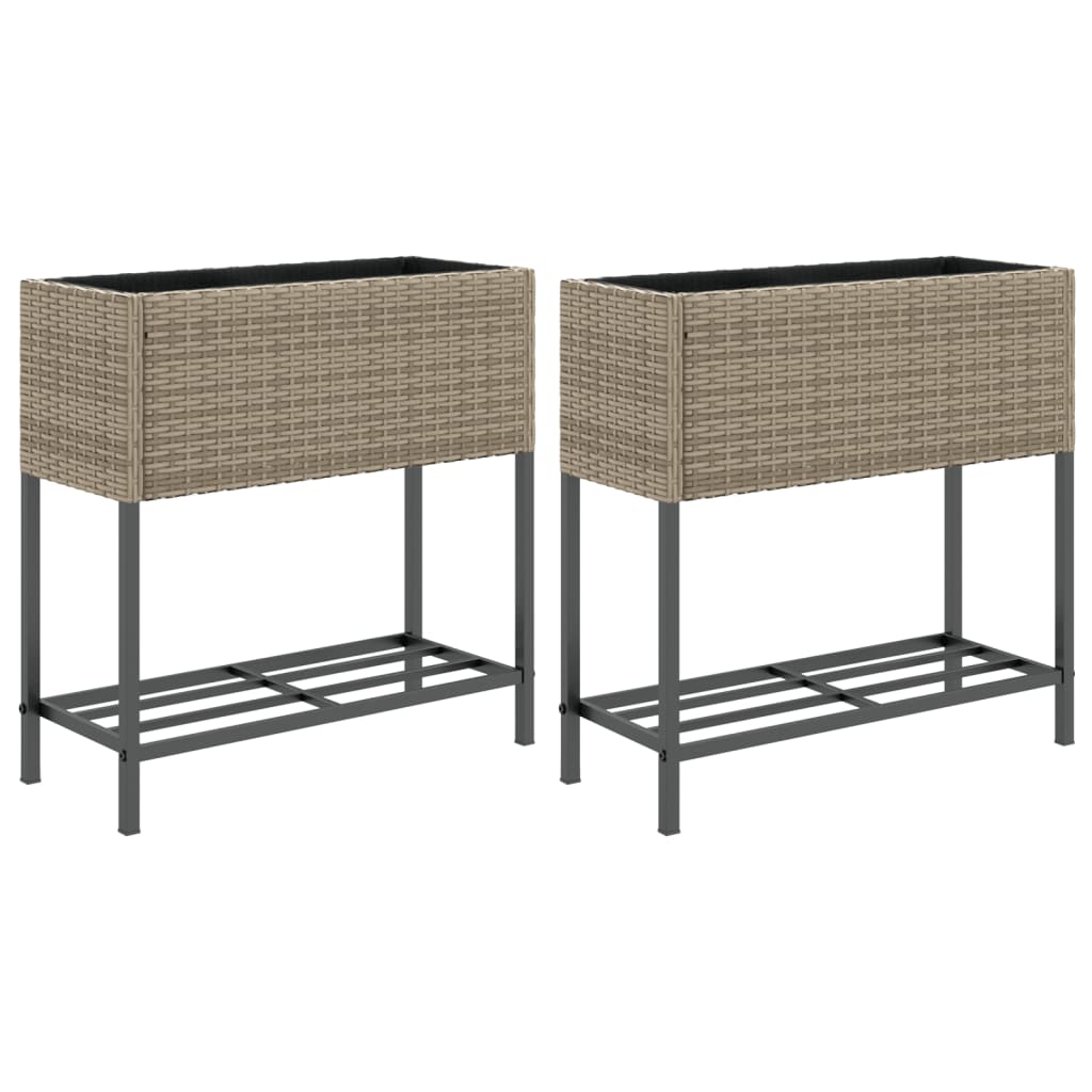 Vidaxx plantekasser med hylde 2 stk 70x28x70 polyrattangrå