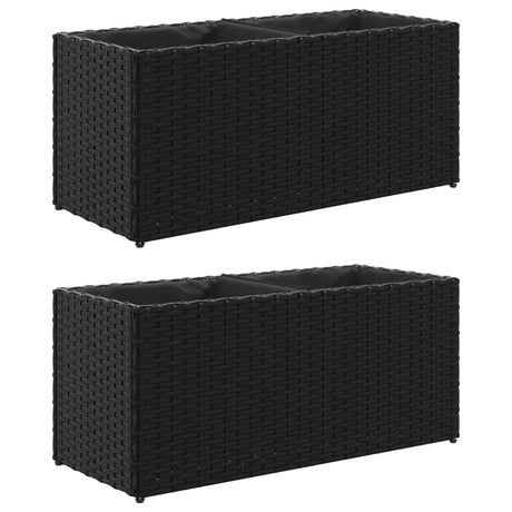 Vidaxl plantenbakken met 2 potten 2 st 72x30x32 cm poly rattan zwart