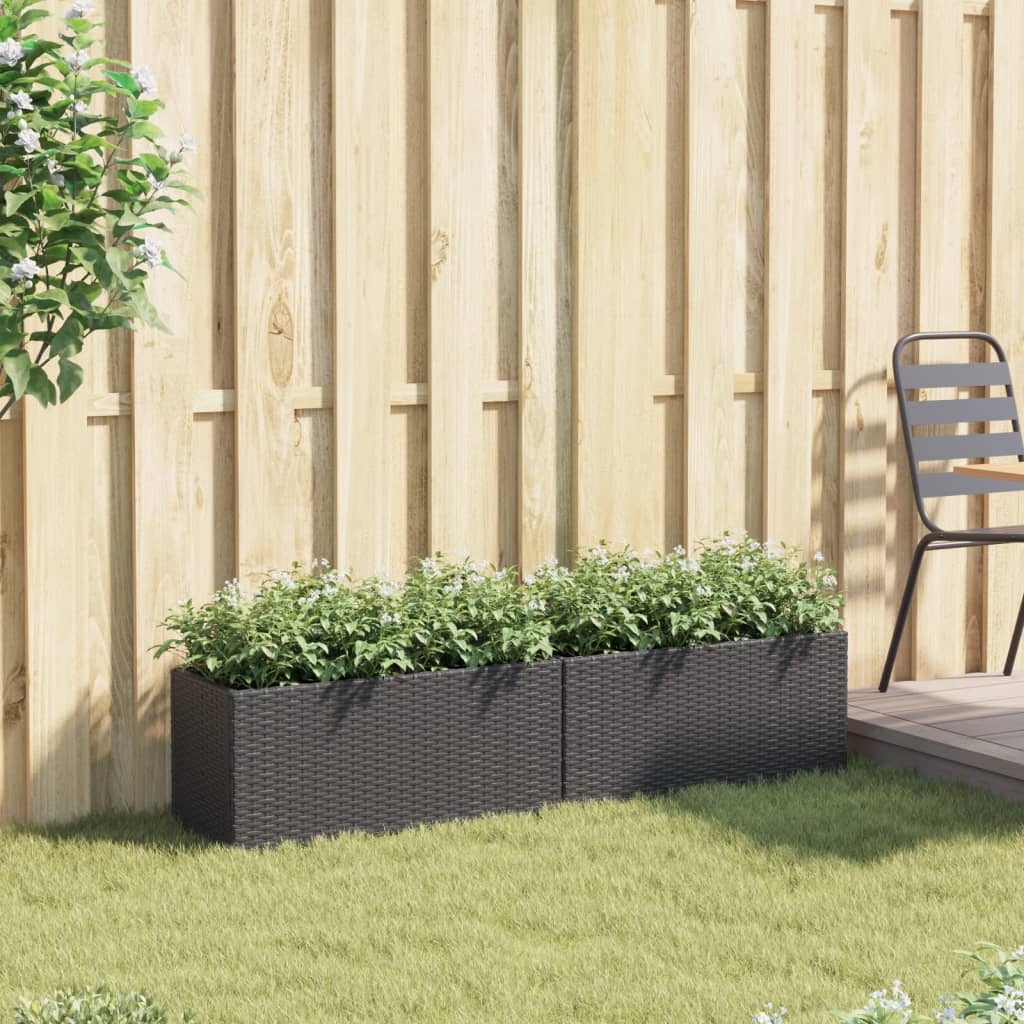 Vidaxl plantenbakken met 2 potten 2 st 72x30x32 cm poly rattan zwart