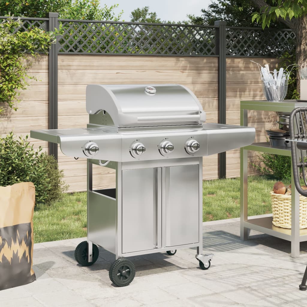 VidaXL Gasgrill med 4 brændere rustfrit stål sølvfarvet