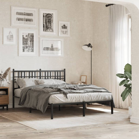 Vidaxl bedframe met hoofdbord metaal zwart 135x190 cm