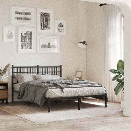 Vidaxl bedframe met hoofdbord metaal zwart 140x190 cm