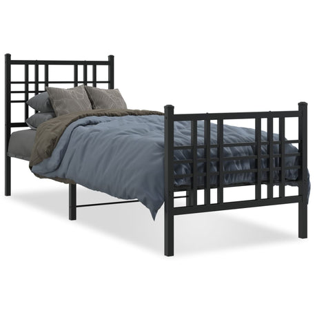 Vidaxl bedframe met hoofd- en voeteneinde metaal zwart 75x190 cm