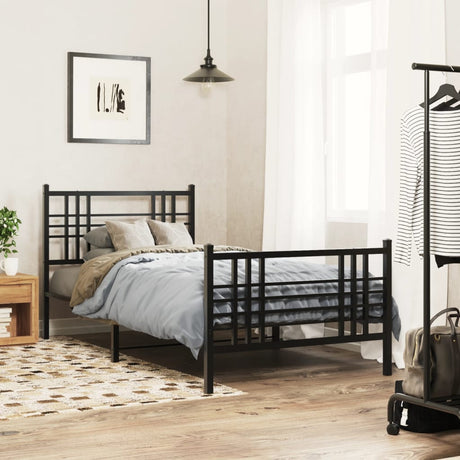 Vidaxl bedframe met hoofd- en voeteneinde metaal zwart 90x190 cm