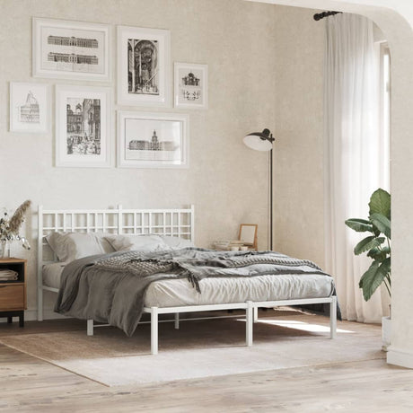 Vidaxl bedframe met hoofdbord metaal wit 140x190 cm