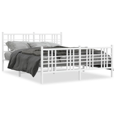 Vidaxl bedframe met hoofd- en voeteneinde metaal wit 150x200 cm