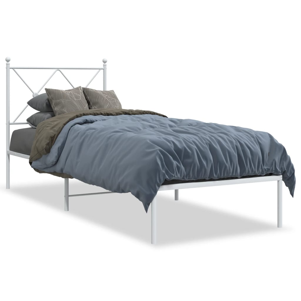 Vidaxl bedframe met hoofdbord zonder matras metaal wit 75x190 cm