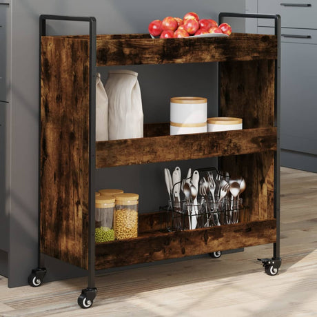 Vidaxl keukentrolley 70x30x82 cm bewerkt hout gerookt eikenkleurig