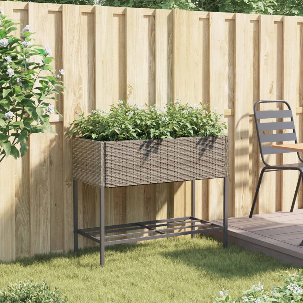 VidaXL plantekasse med hylde polyrattangrå