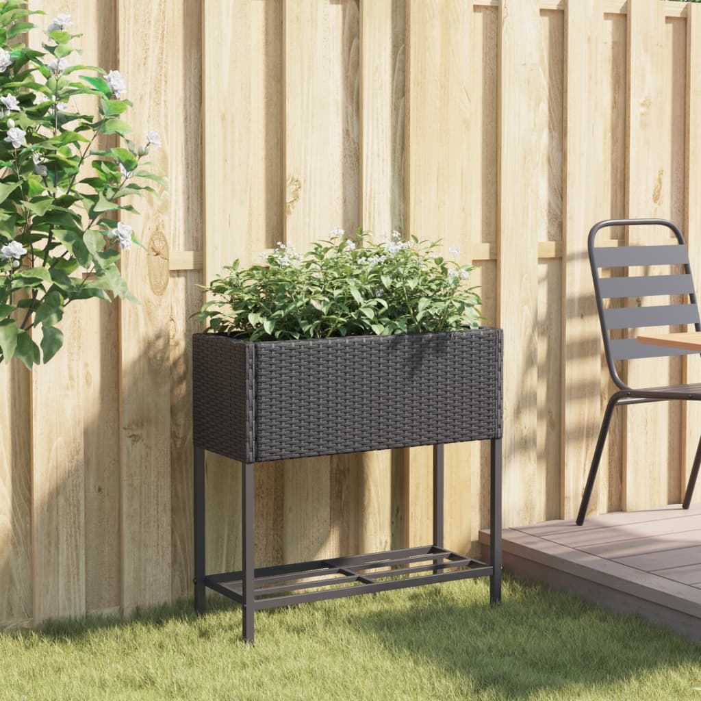 VidaXL plantekasse med hylde polyrattan sort