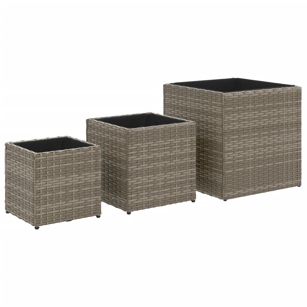 VidaXL plantekasser 3 stk polyrattangrå