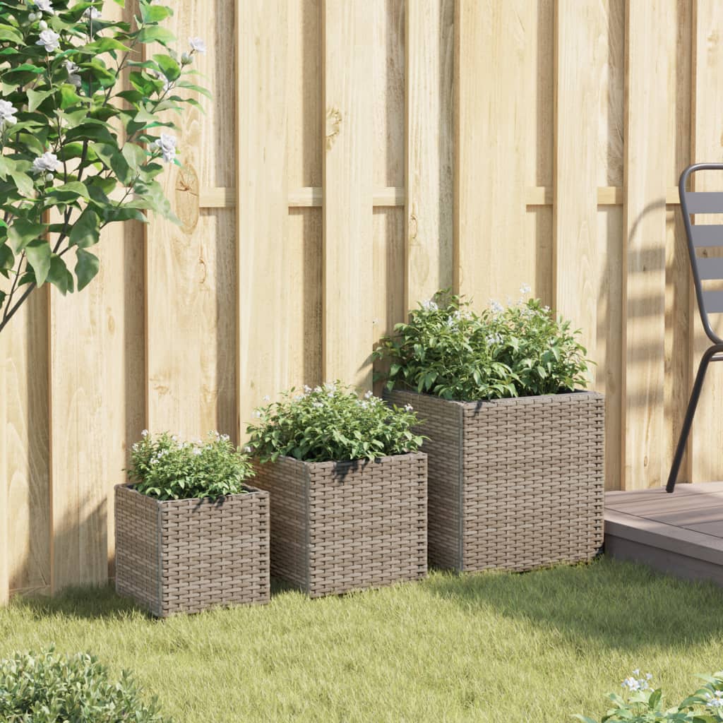 VidaXL plantekasser 3 stk polyrattangrå