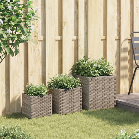 VidaXL plantekasser 3 stk polyrattangrå