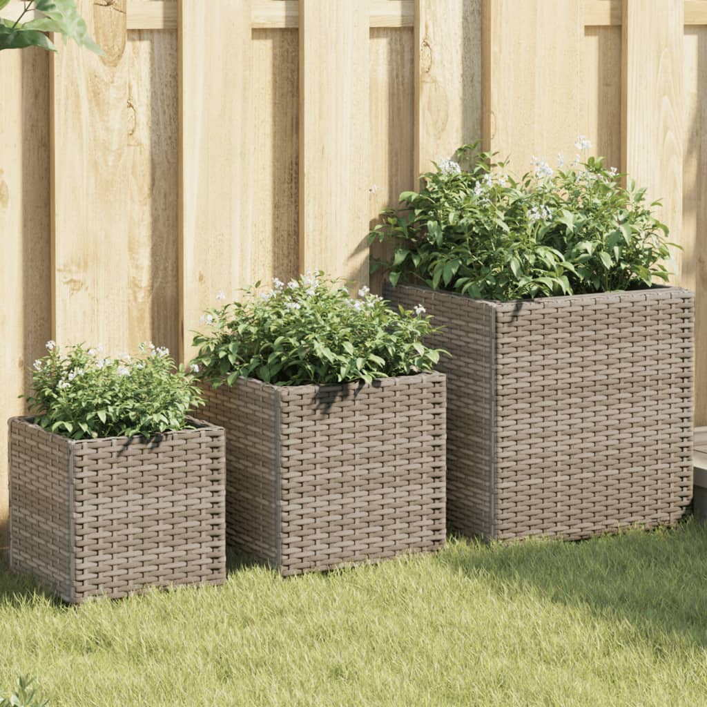 VidaXL plantekasser 3 stk polyrattangrå