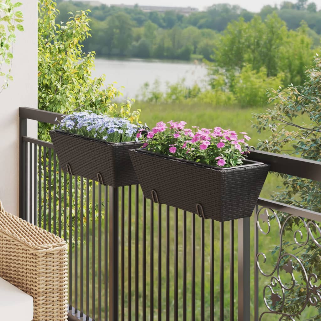 VidaXL plantekasser 2 stk med kroge polyrattan sort