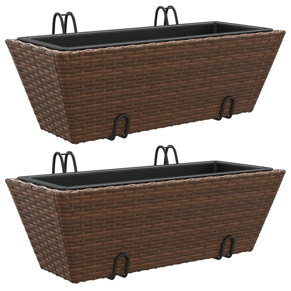 Vidaxl plantekasser 2 stk med kroge polyrattan brun
