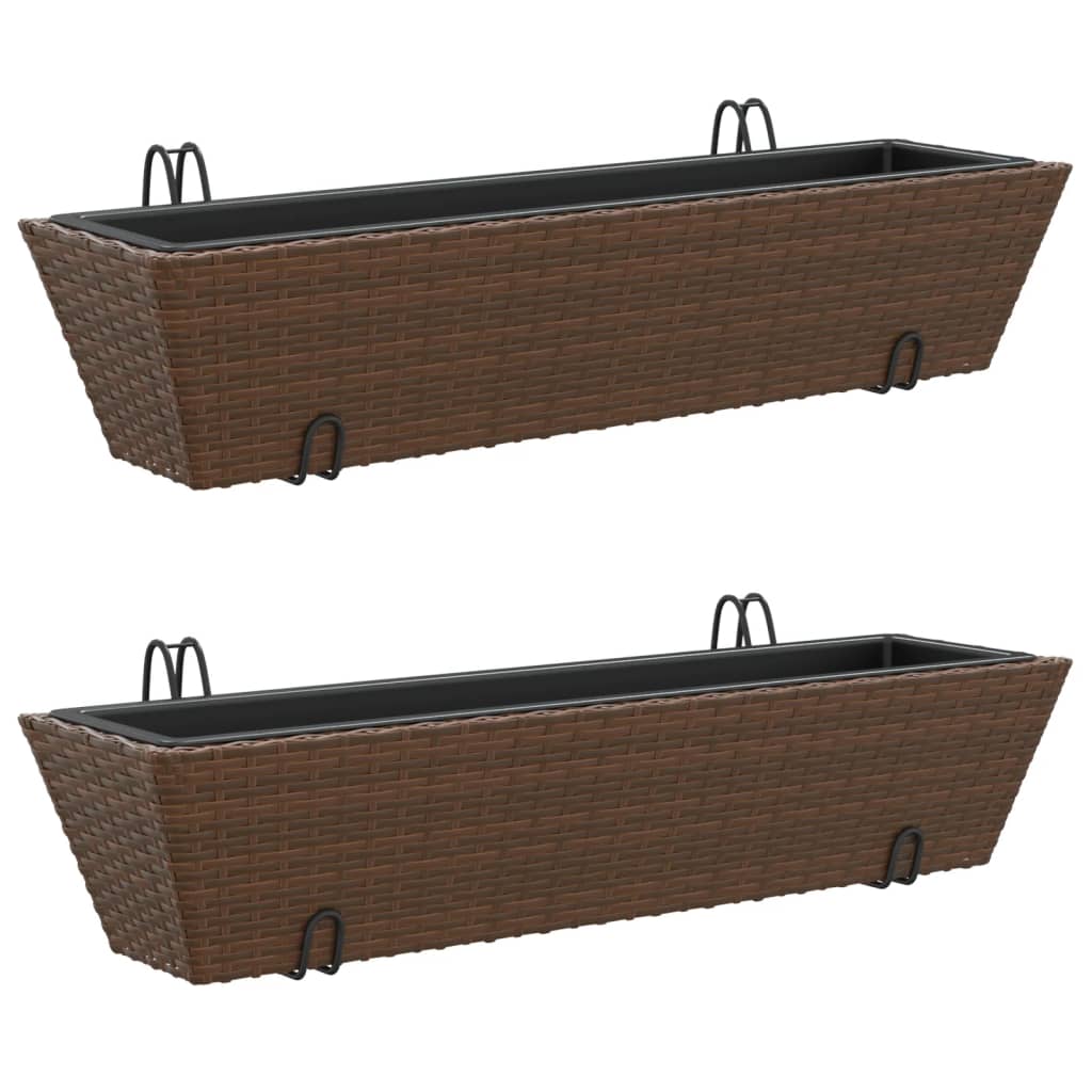 VidaXL Plantekasser 2 stk med kroge polyrattan brun