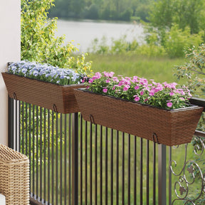 VidaXL Plantekasser 2 stk med kroge polyrattan brun
