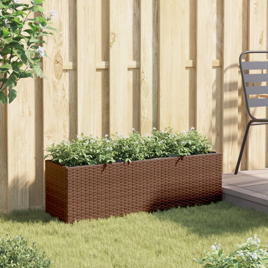 Vidaxx plantekasse med 3 potter 105x30x32 cm polyrattan brun