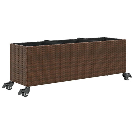 Vidaxx plantekasse med hjul 3 potter 107x32x38 cm polyrattan brun