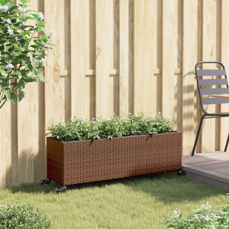 Vidaxx plantekasse med hjul 3 potter 107x32x38 cm polyrattan brun