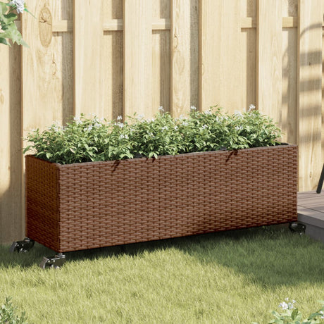 Vidaxx plantekasse med hjul 3 potter 107x32x38 cm polyrattan brun