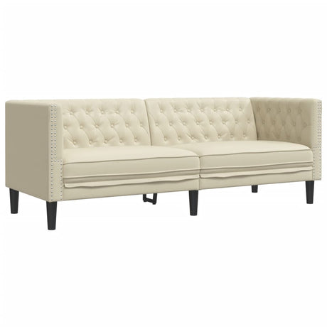 Vidaxl driezitsbank chesterfield-stijl kunstleer crèmekleurig