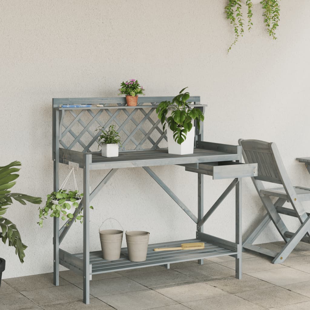 Vidaxx pottebord med espalier, massiv fyrretræ, grå