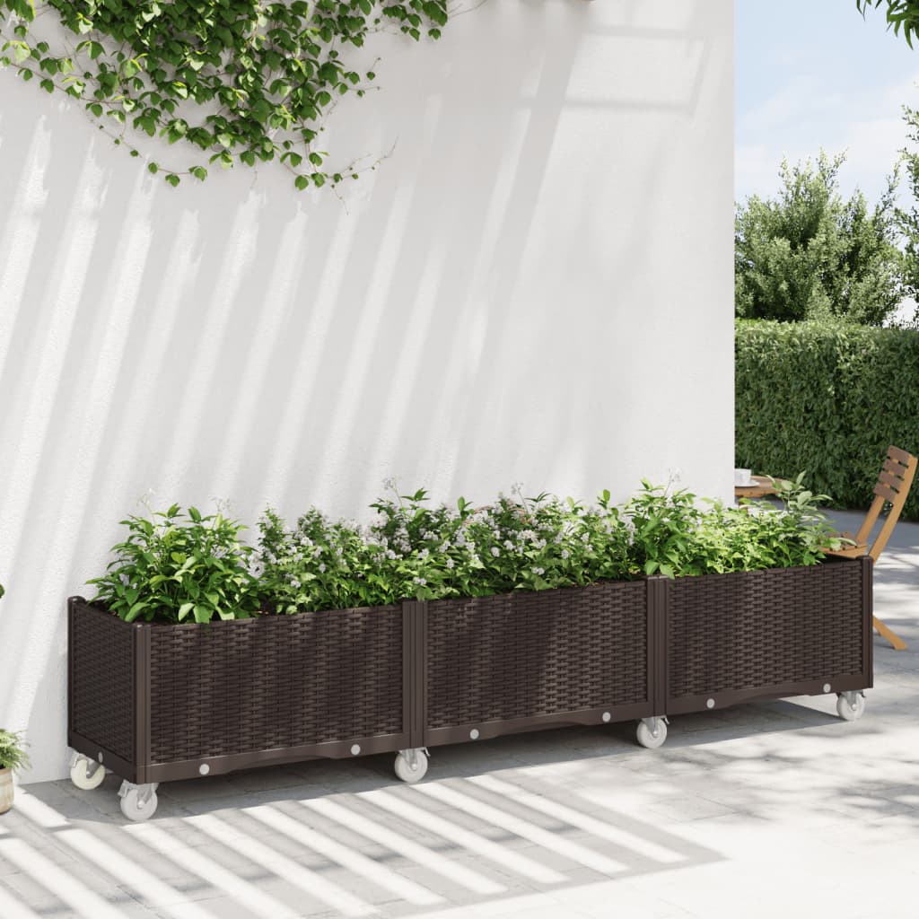 VidaXL Plantekasse med hjul 240x50x54 cm polypropylen brun