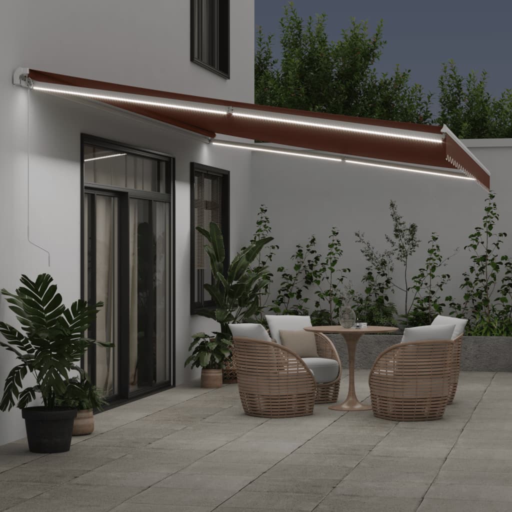 VidaXL Markise manuelt udtrækbart med LED 600x350 cm brun