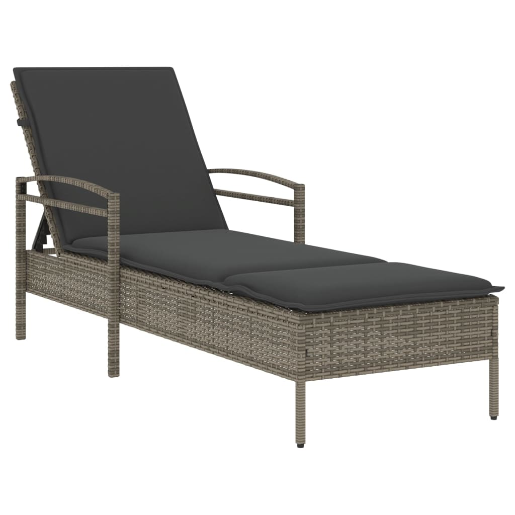 Vidaxl ligbed met kussen 63x200x81 cm poly rattan grijs