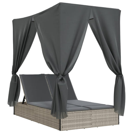 Vidaxl ligbed tweepersoons met dak en gordijn poly rattan lichtgrijs